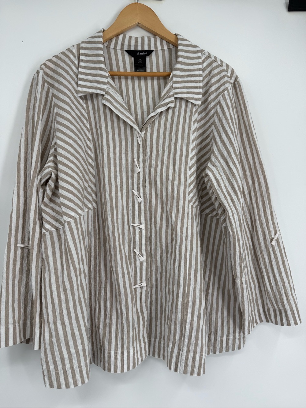Ali Miles Top Button Up Striped Cotton Blend Shirt Size 1X Roll Tab Women beach - Picture 3 of 10